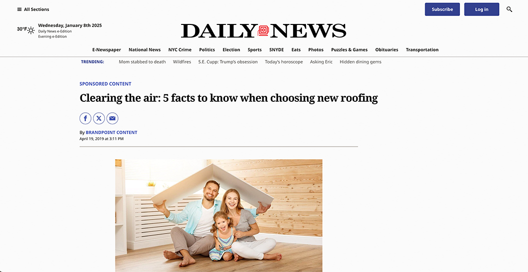 NY Daily News sponsor-content mockup featuring the Quarrix placement