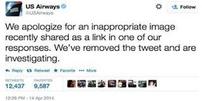 US Airways tweet showing inappropriate response to customer.