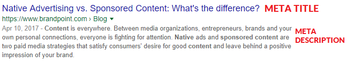 example of meta title and description in search engine result page