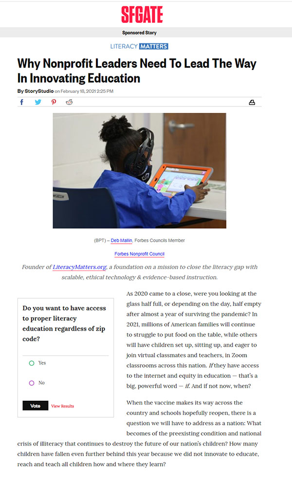 Literacy Matters article on SF Gate