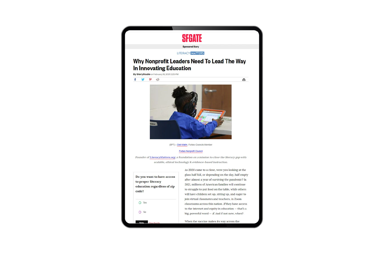 literacy matters story placement on a tablet