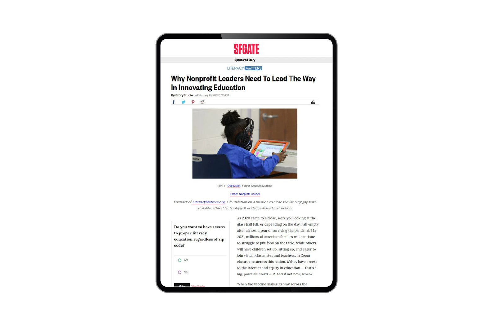 literacy matters story placement on a tablet