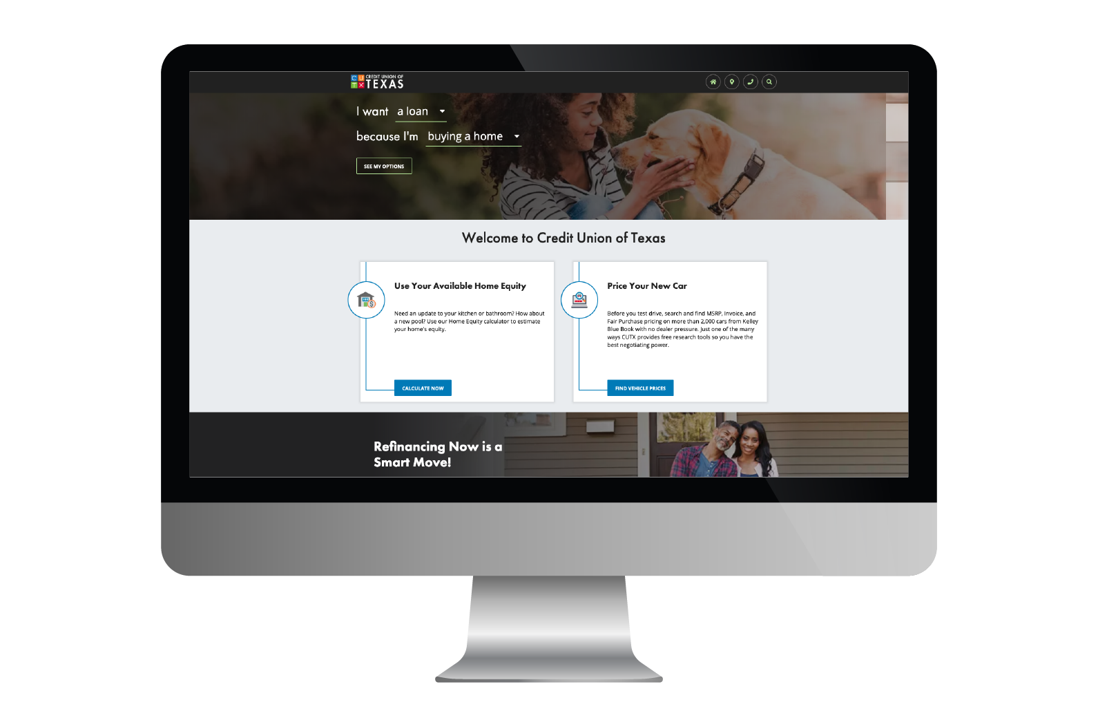 credit union of texas website on a screen