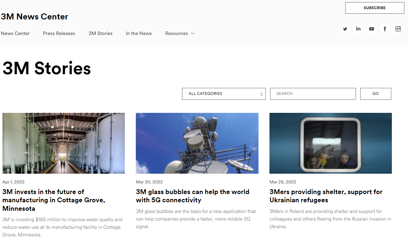 3m website example of manufacturing content