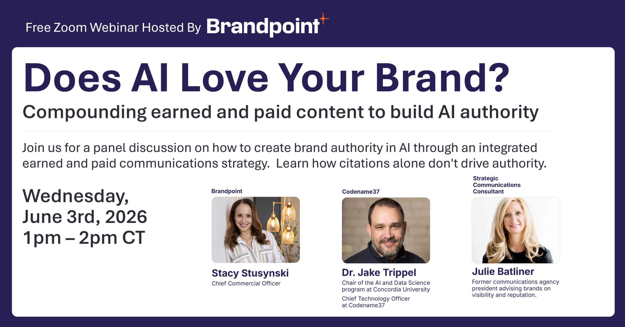 Webinar: Does AI Love Your Brand? Join us on Wednesday, June 3 1-2pm CDT for a panel discussion on how to create brand authority in AI.